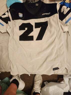 Asphalt Legend Men's #27 Velour Football Jersey, Ivory and Black, Size Medium